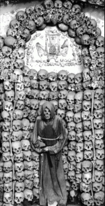 wall of skulls in crypt under Santa Maria della Concezione in Rome