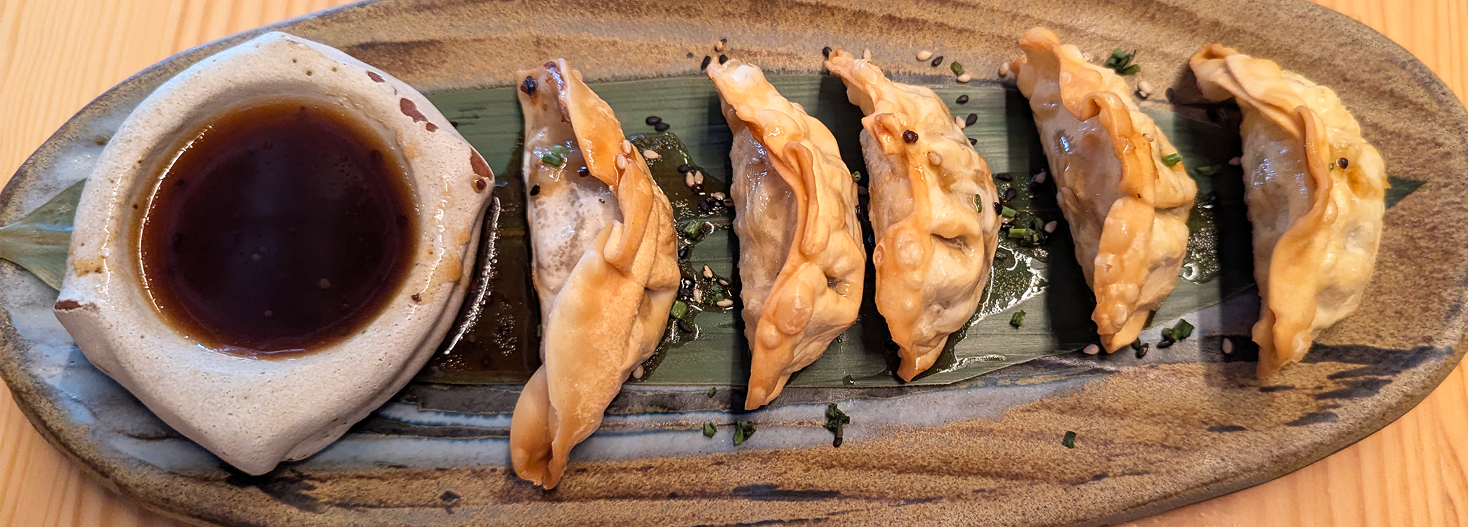 gyoza filled with chicken and boletus at sibuya urban sushi bar