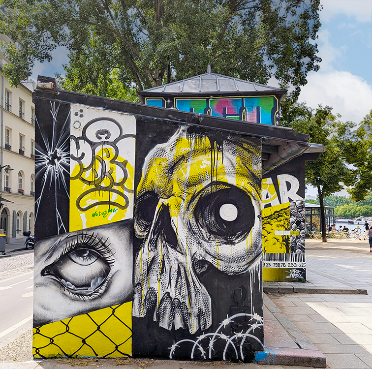 street art along the ourcq canal in paris