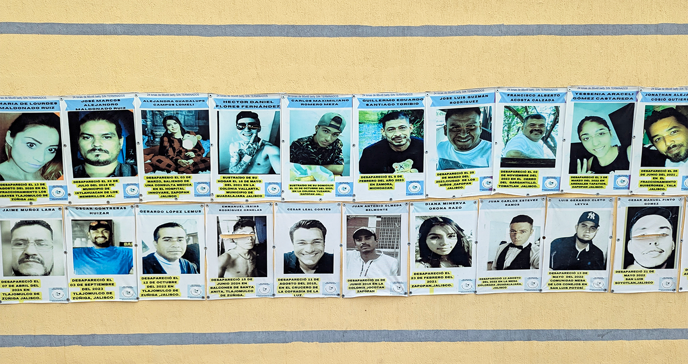 posters of missing persons plastered on wall in zapopan