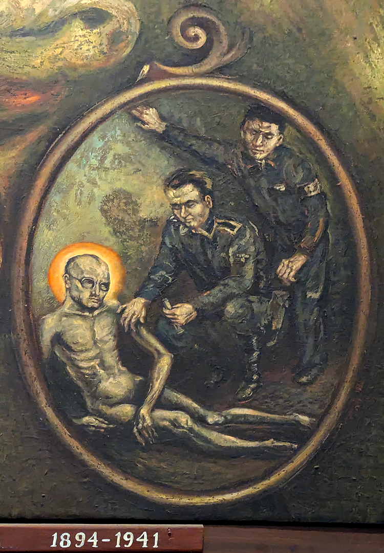 painting of san maximiliano maria kolbe in a concentration camp