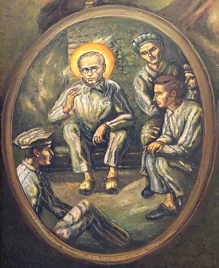 painting of san maximiliano maria kolbe preaching